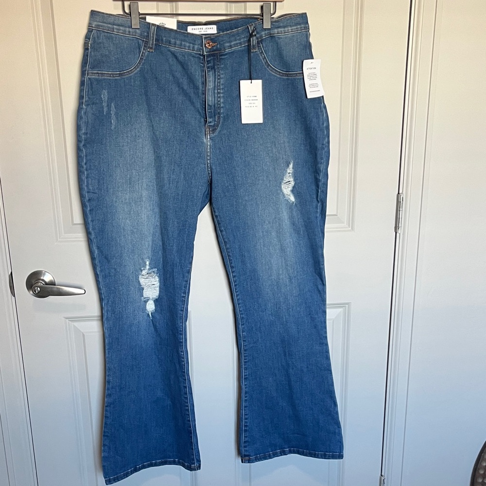 Encore 3XL high rise distress bootcut flare